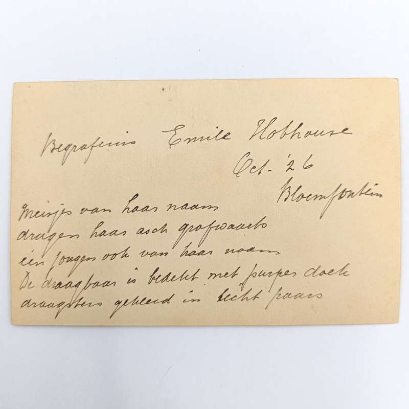 Death Card with photo - funeral of Emily Hobhouse - October 1926 in Bloemfontein