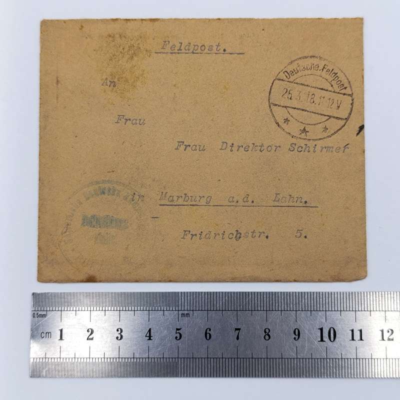 1918 Feldpost WW1 cover addressed to Frau Director Schirmen, Marburg Deutsche Feldpost