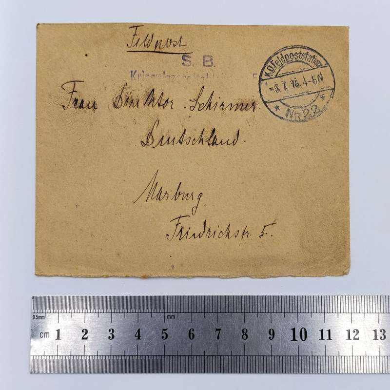 1916 WW1 Feldpost wartime cover to Marburg Feldpoststation no. 22.