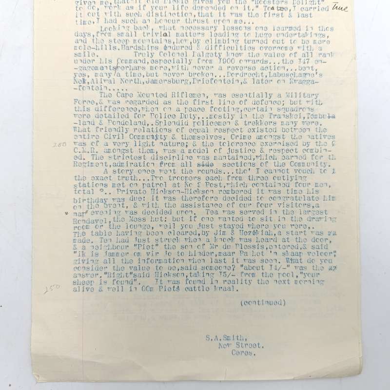 Reminiscences of the old Cape Mounted Rifles by soldier S.A. Smith of Ceres, An original document