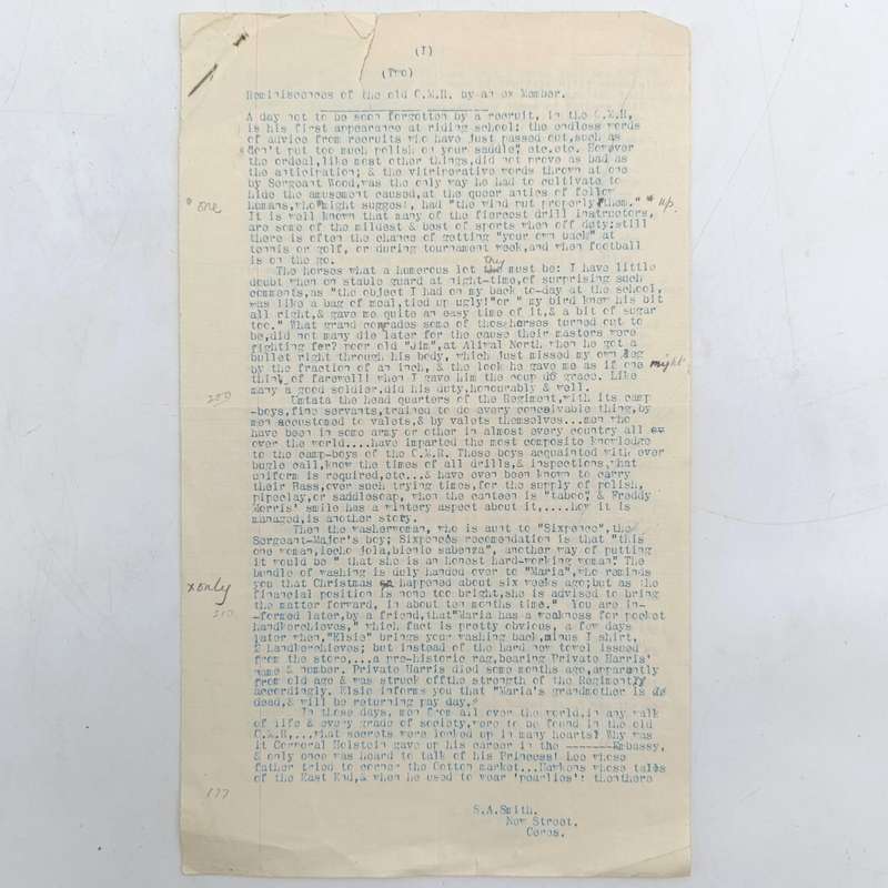 Reminiscences of the old Cape Mounted Rifles by soldier S.A. Smith of Ceres, An original document