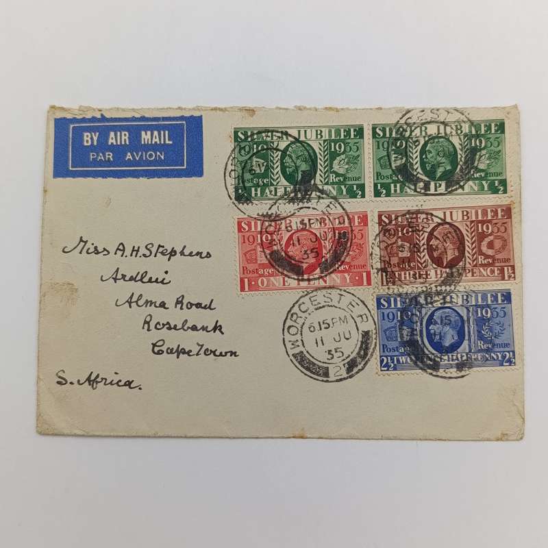 Airmail letter Worcester, UK to Cape Town, South Africa 11 June 1935