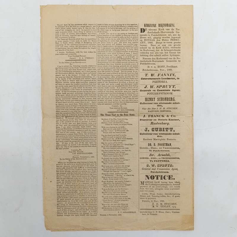 1865 Copy of De Republikein in excellent condition with article about a Commando that went out to f