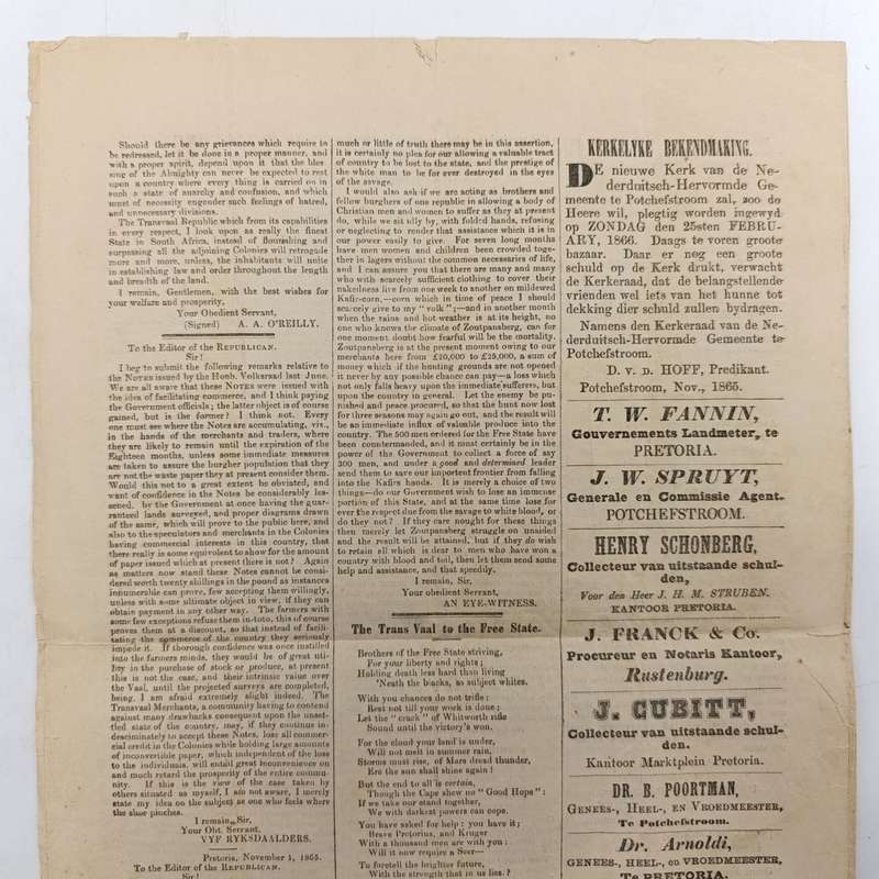 1865 Copy of De Republikein in excellent condition with article about a Commando that went out to f