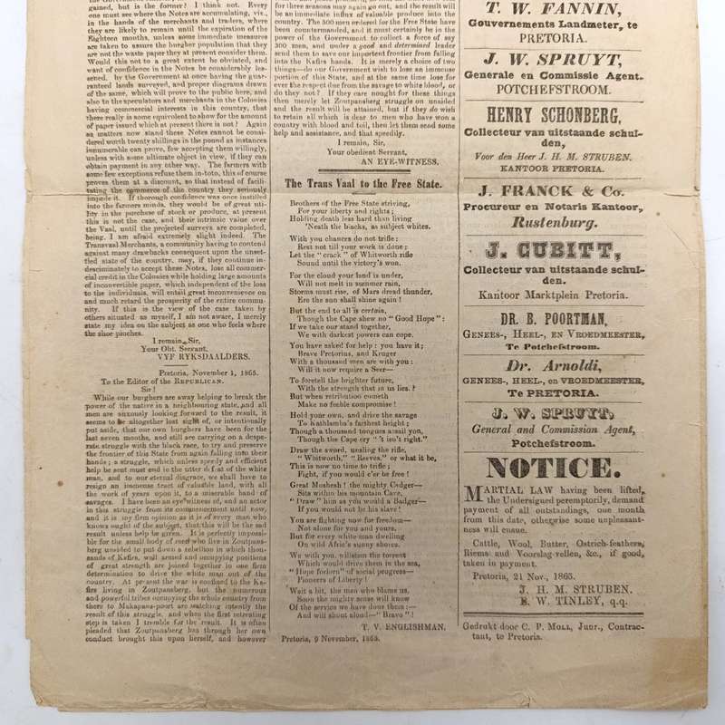 1865 Copy of De Republikein in excellent condition with article about a Commando that went out to f