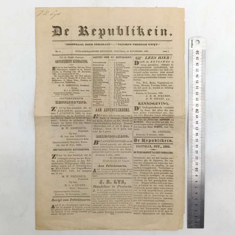 1865 Copy of De Republikein in excellent condition with article about a Commando that went out to f