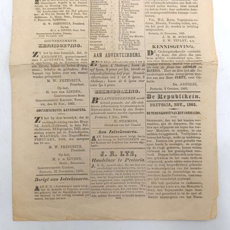 1865 Copy of De Republikein in excellent condition with article about a Commando that went out to f
