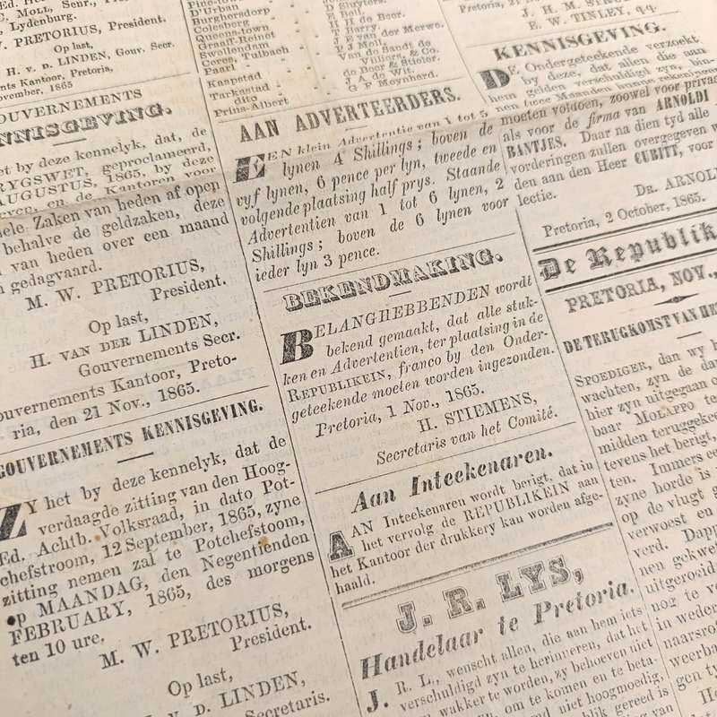 1865 Copy of De Republikein in excellent condition with article about a Commando that went out to f