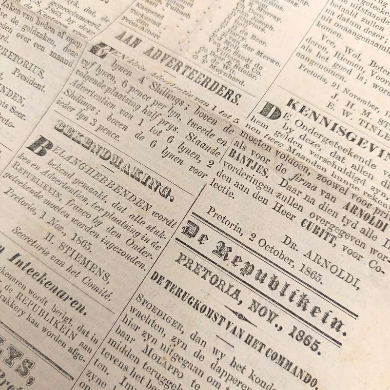 1865 Copy of De Republikein in excellent condition with article about a Commando that went out to f
