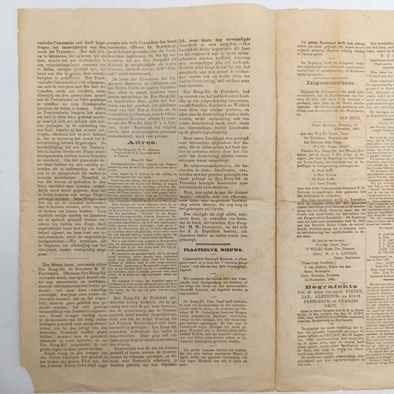 1865 Copy of De Republikein in excellent condition with article about a Commando that went out to f