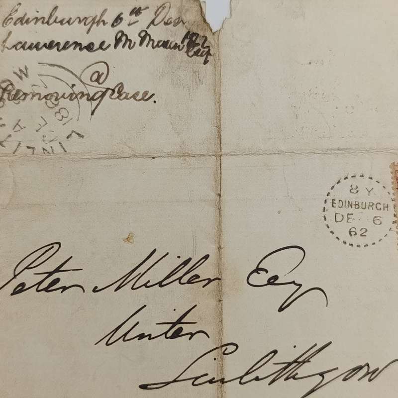 1862 Scottish cover Edinburgh to Linlithgow with penny red with SH corners & stars