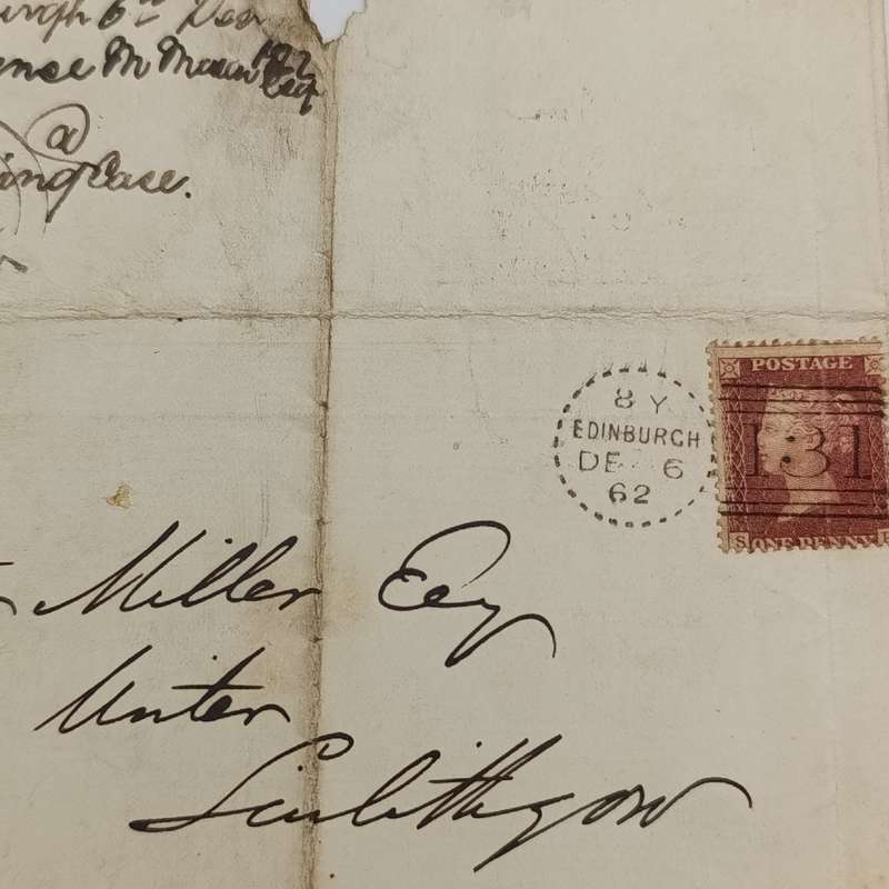 1862 Scottish cover Edinburgh to Linlithgow with penny red with SH corners & stars