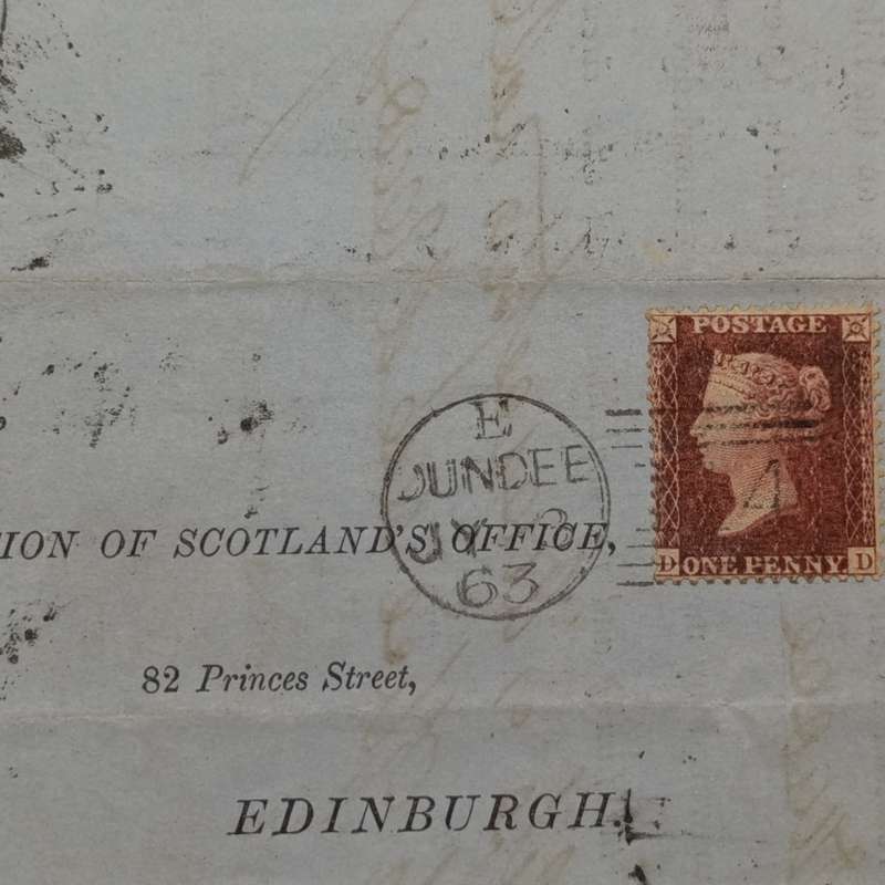 1863 Scottish part cover Dundee to Edinburgh pennyred with stars & corner letters DD
