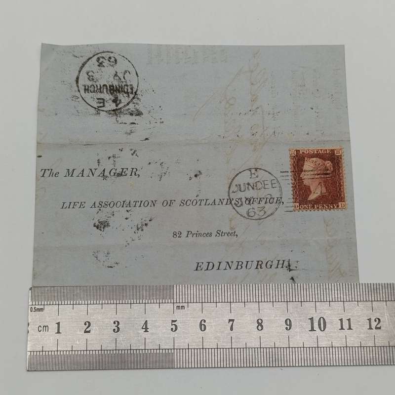 1863 Scottish part cover Dundee to Edinburgh pennyred with stars & corner letters DD