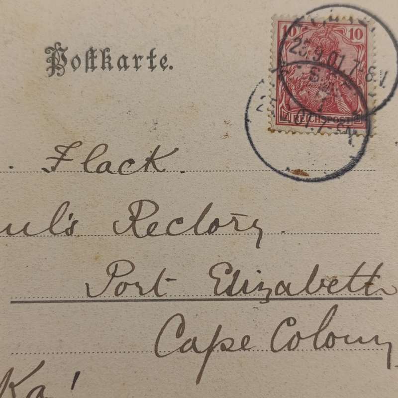 1901 Postcard German Reich to Port Elizabeth, Cape Colony mentioning