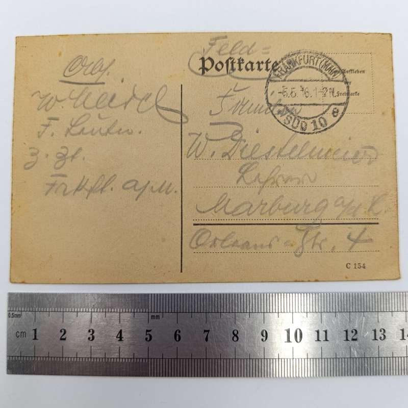 1916 WW1 Frankfurt South Feldpostkarte to Marburg - Private message