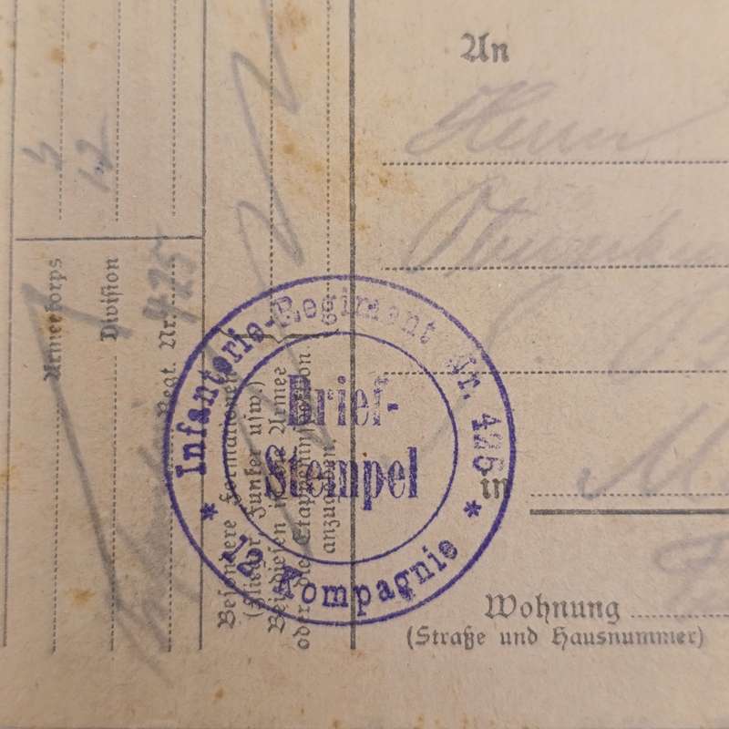 1917 WW1 Feldpostkarte 3rd Batallion 12 Company posted to Marburg