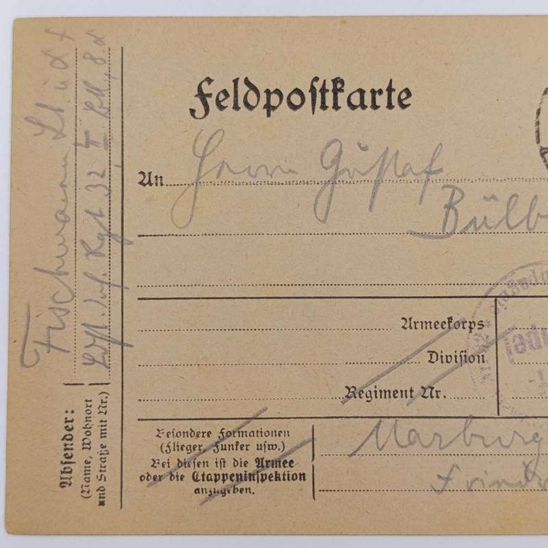 1918 WW1 Feldpostkarte sent by Paul Fischmann
