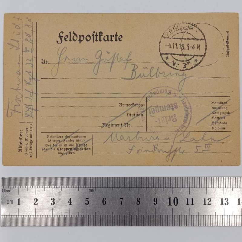1918 WW1 Feldpostkarte sent by Paul Fischmann