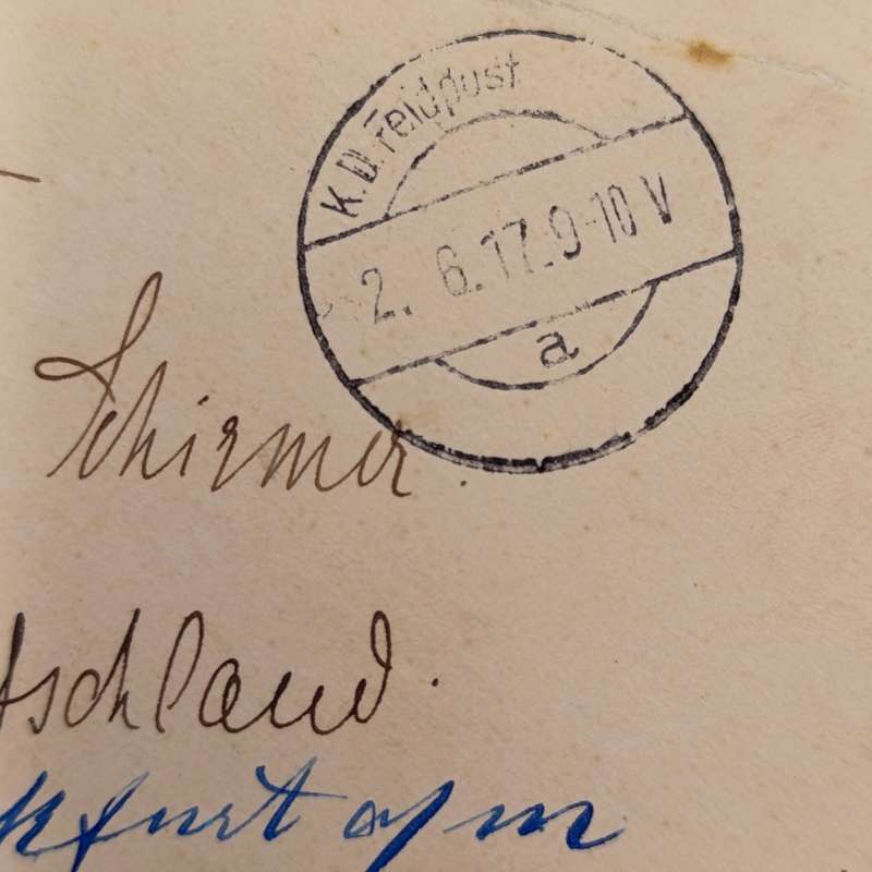 WW1 Feldpost cover addressed to Frau Director Schirmen - redirected to Frankfurt from Harburg