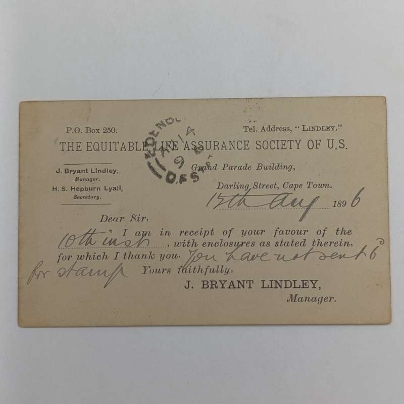 1896 Cape postcard to Edenburg, Free State - Prepaid Cape of Good Hope half penny postage