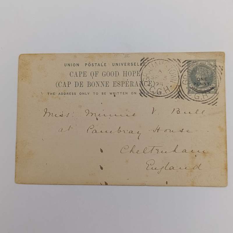 Cape of Good Hope Postcard 1898 Grahamstown to England - Pre printed 3 half penny postage