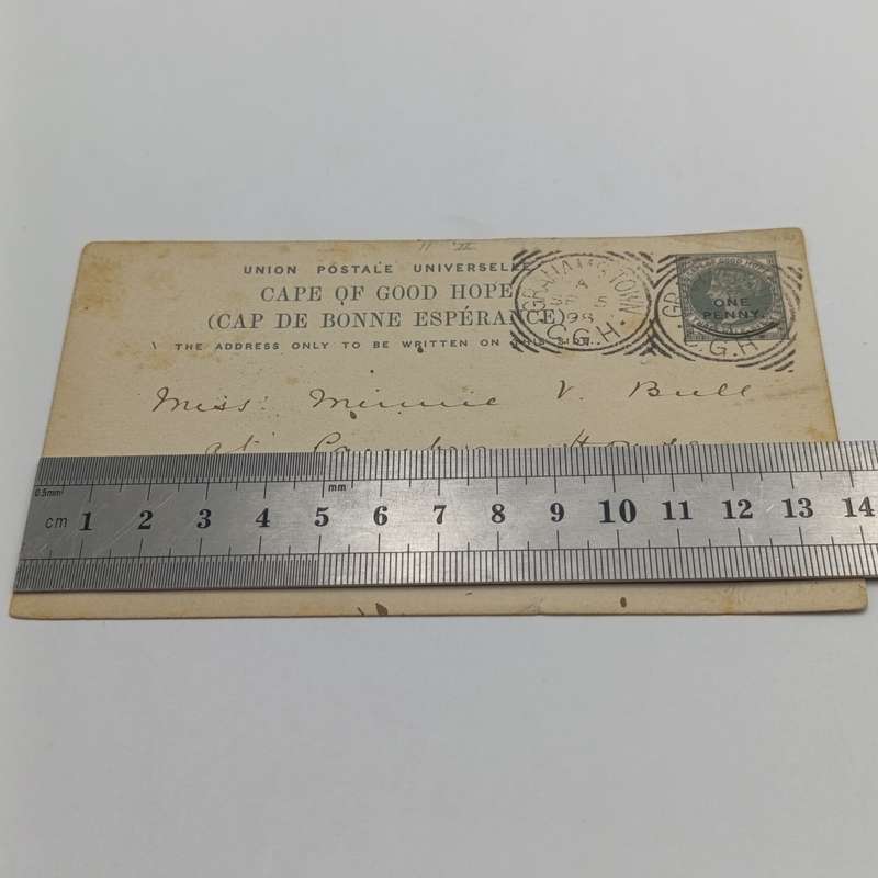 Cape of Good Hope Postcard 1898 Grahamstown to England - Pre printed 3 half penny postage