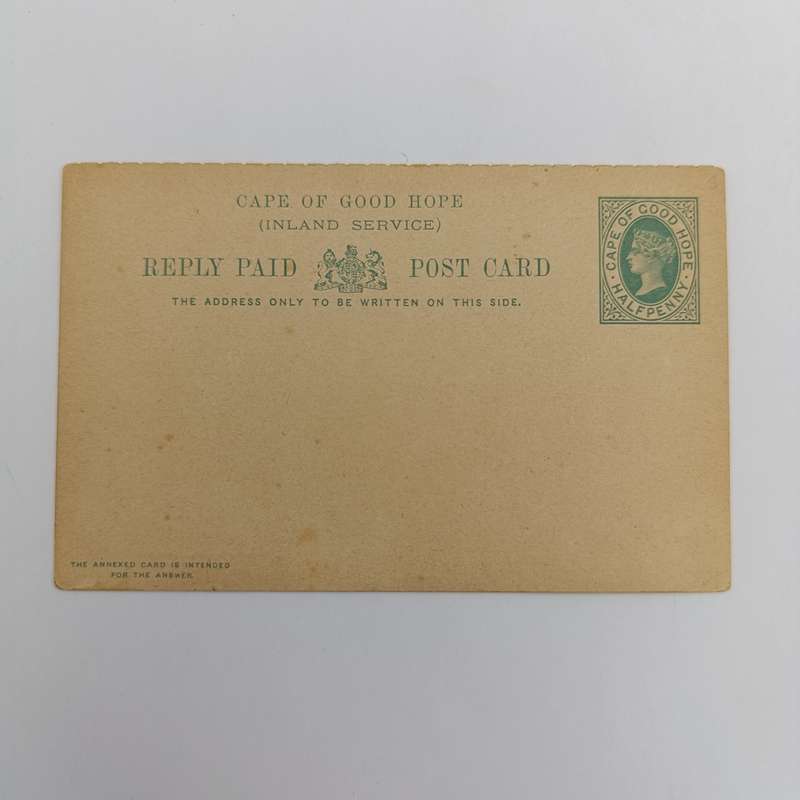 Cape of Good Hope - Inland Service Reply Paid post card - Prepaid half penny printed stamp - unused