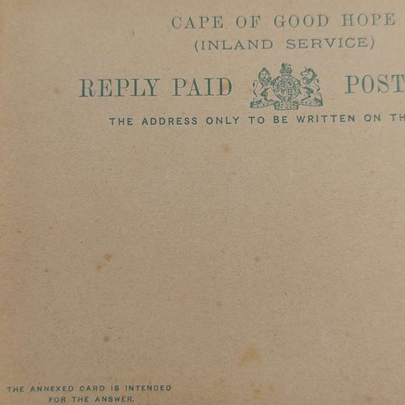 Cape of Good Hope - Inland Service Reply Paid post card - Prepaid half penny printed stamp - unused