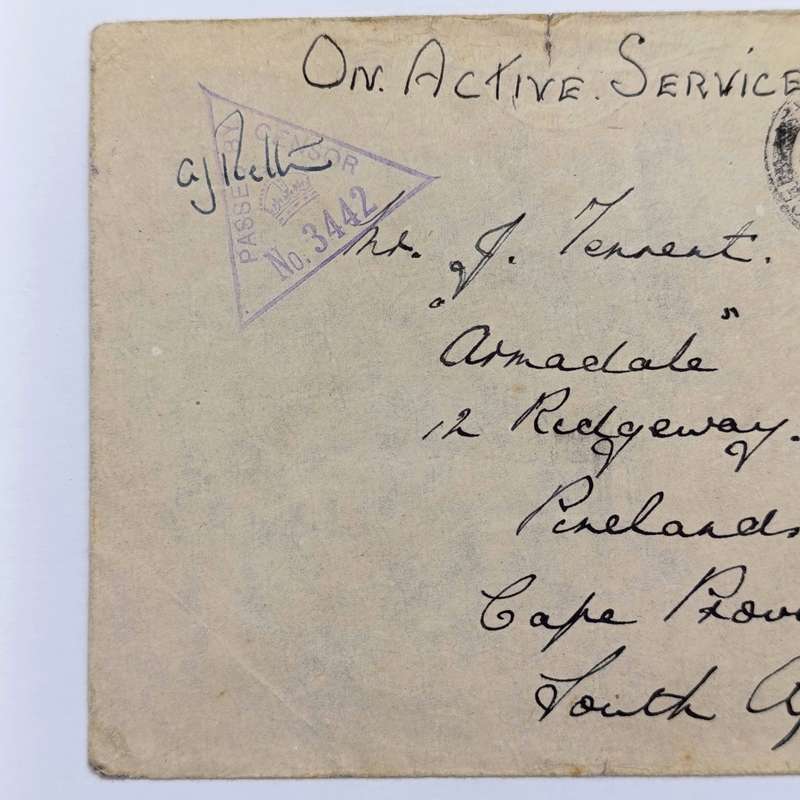 1941 WW2 On Active service cover posted from Field Post Office 174 to Pinelands South Africa