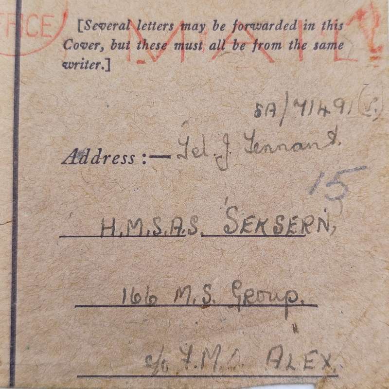Censored cover on Royal NAVY Stationery - Maritime mail cancel applied and resealed by censor 9253