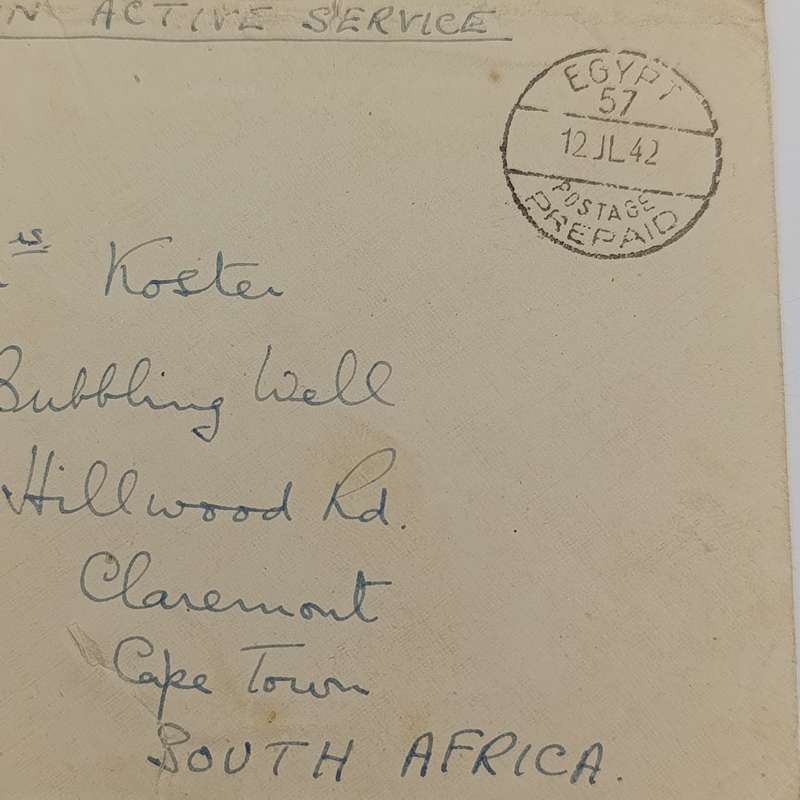 On active service WW2 Cover - Egypt (ST) to Claremont South Africa - Passed by Censor no 4855 mark