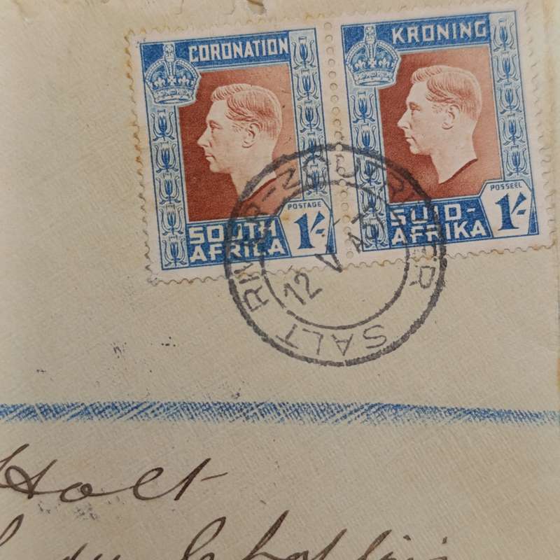 1937 Registered cover Salt River / ZoutRiver with pair of 1 shilling corornation stamps