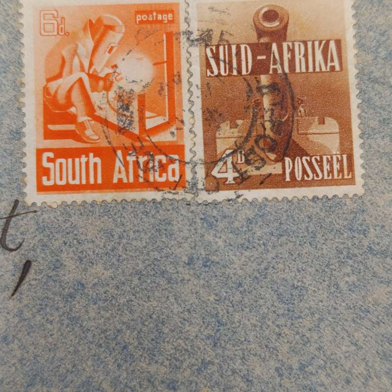 Airmail WW2 cover with HM Ship Censor mark plus Field Post cancel on 2 South Africa stamps