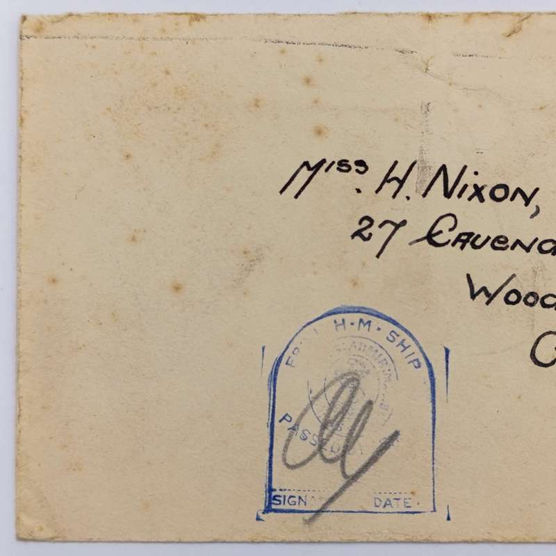 WW2 Cover Received from HM Ships to Woodstock plus South Africa with HM Ship Censor mark applied
