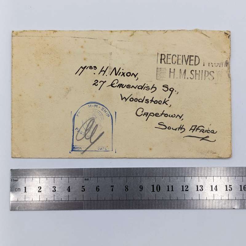 WW2 Cover Received from HM Ships to Woodstock plus South Africa with HM Ship Censor mark applied