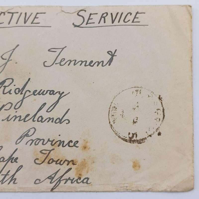 Dn Active Service Cover India to Cape Town, South Africa - WW2 period