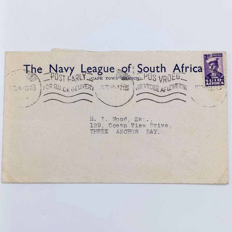 1946 Navy League of South Africa cover with Purple Navy Seaman stamp