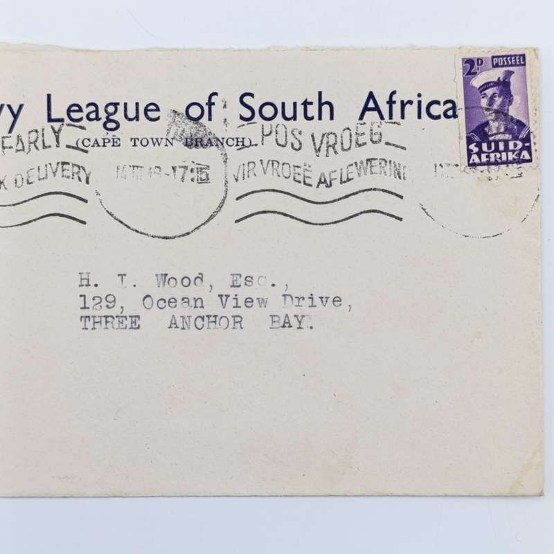 1946 Navy League of South Africa cover with Purple Navy Seaman stamp