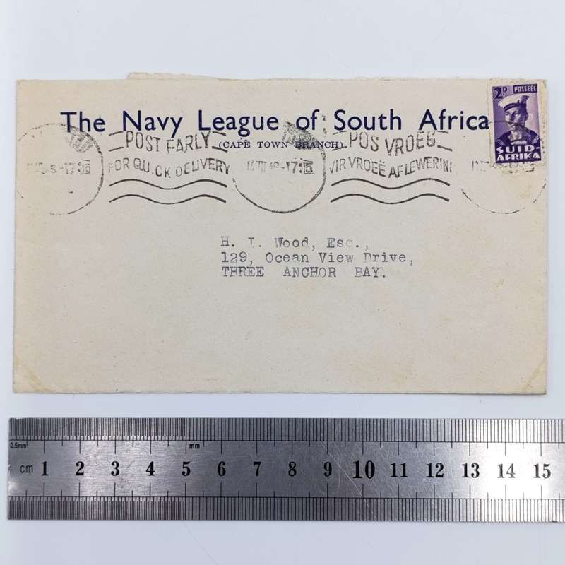 1946 Navy League of South Africa cover with Purple Navy Seaman stamp