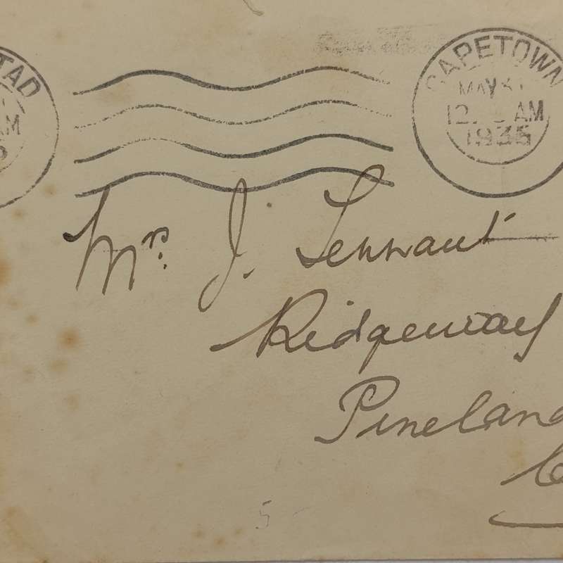 31 May 1935 Cover - Cape Town to  Pinelands 1d stamp with red line through AF of Suid Afrika