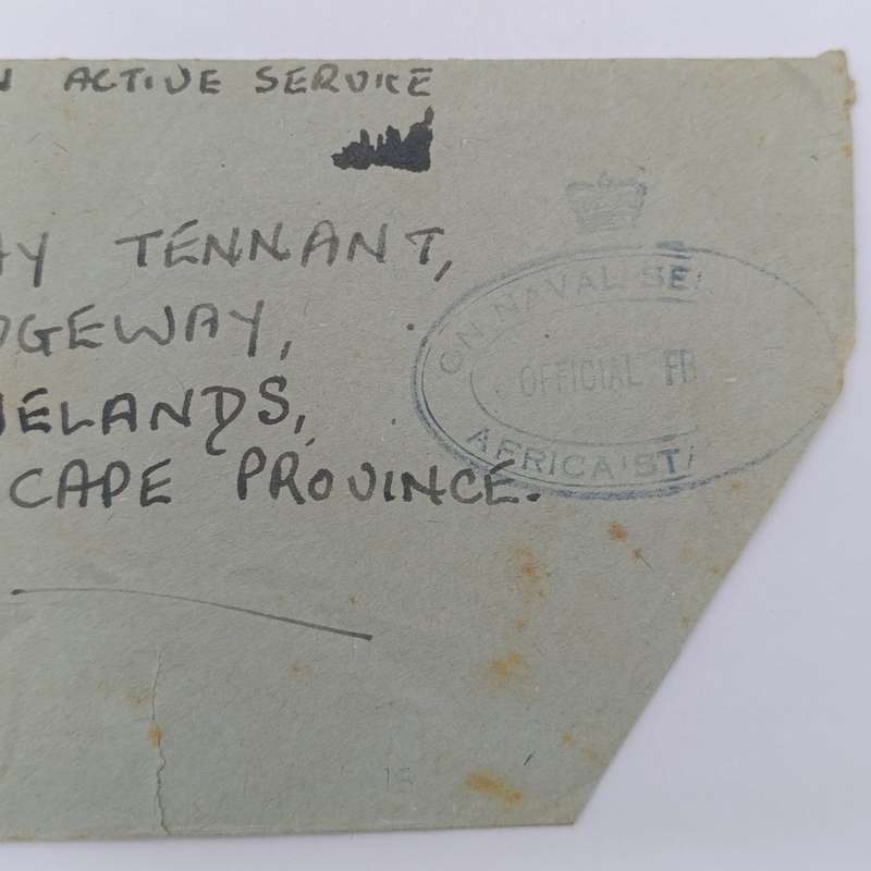 WW2 on Active Service cover Red Cross rubber stamp - ON NAVAL SERVICE rubber cancel HMS ASSEGAI