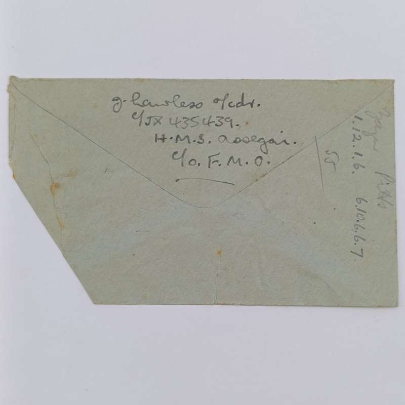 WW2 on Active Service cover Red Cross rubber stamp - ON NAVAL SERVICE rubber cancel HMS ASSEGAI