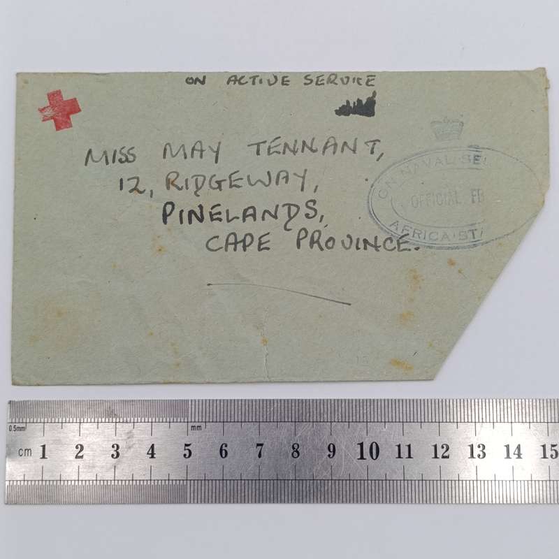 WW2 on Active Service cover Red Cross rubber stamp - ON NAVAL SERVICE rubber cancel HMS ASSEGAI