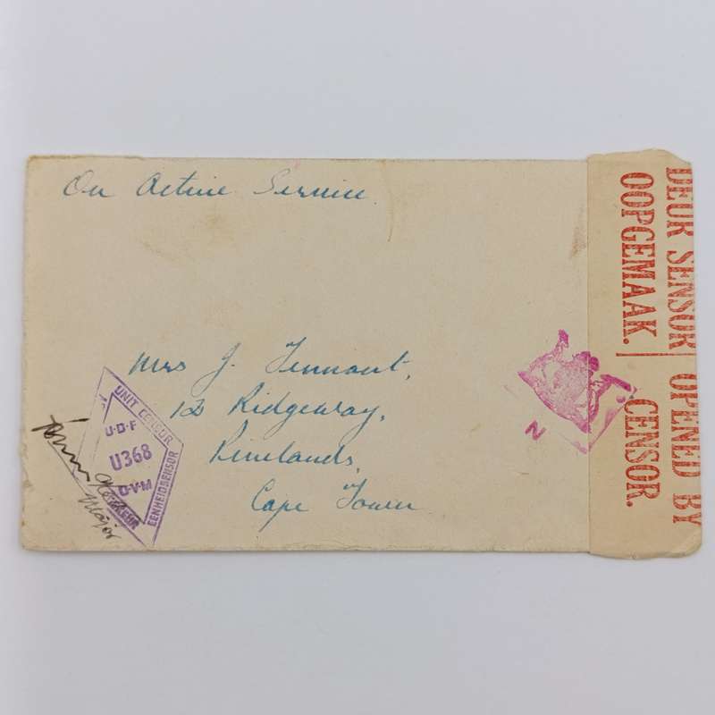 WW2 on Active Service letter opened by Censor and resealed - Coat of Arms mark applied with N below.