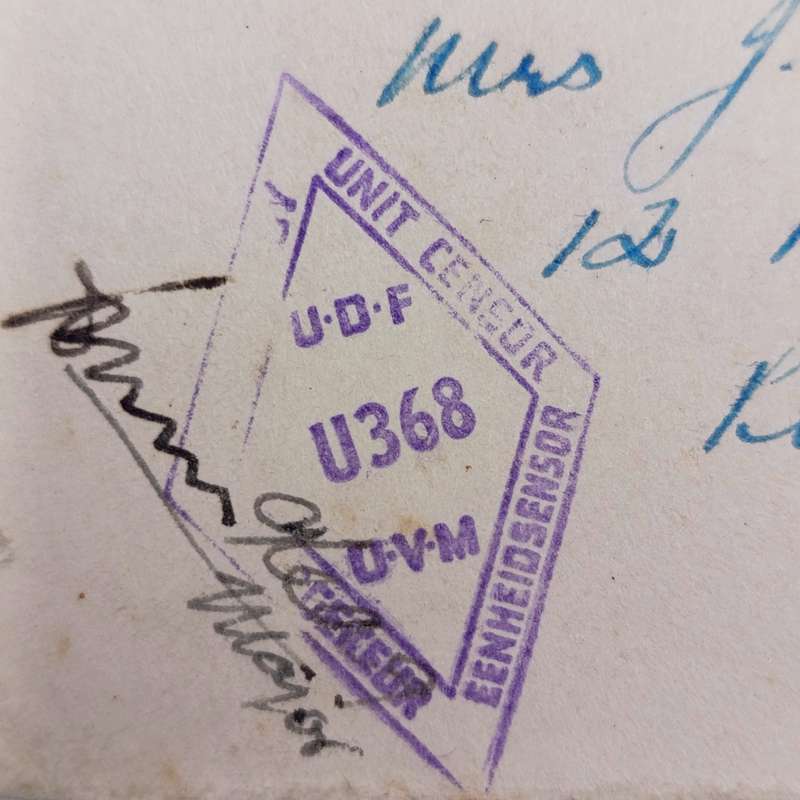 WW2 on Active Service letter opened by Censor and resealed - Coat of Arms mark applied with N below.