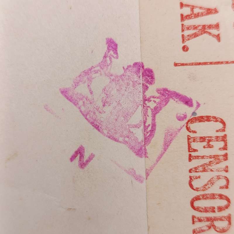 WW2 on Active Service letter opened by Censor and resealed - Coat of Arms mark applied with N below.