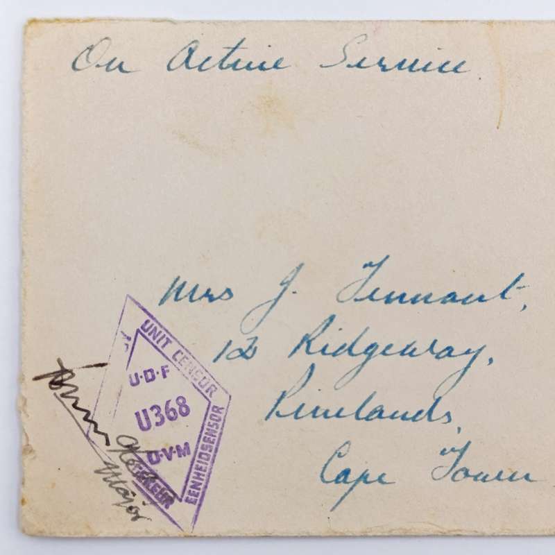 WW2 on Active Service letter opened by Censor and resealed - Coat of Arms mark applied with N below.