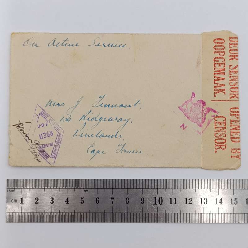 WW2 on Active Service letter opened by Censor and resealed - Coat of Arms mark applied with N below.