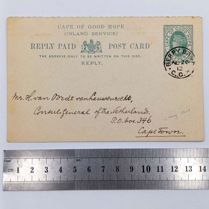 1912 Cape of Good Hope Reply paid card BERRY BANK Cape of Good Hope Cancel - very rare